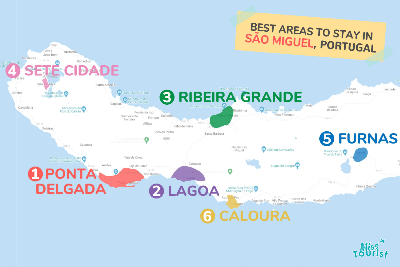 Map of best places to stay in Sao Miguel